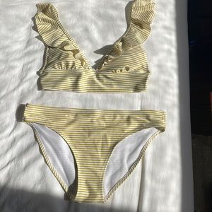 Aerie triangle yellow and white striped bikini set